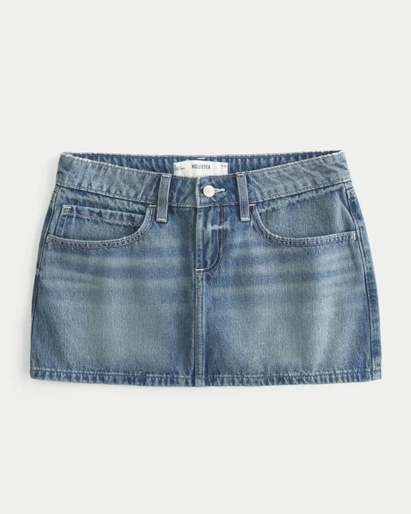 Fustă-pantalon mini din denim cu buzunar brodat cu stele Fustă-pantalon mini din denim cu buzunar brodat cu stele