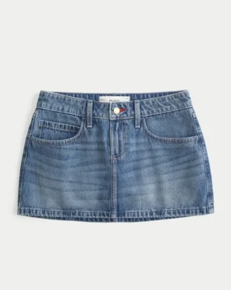 Fustă-pantalon mini din denim cu cusături roșii și talie joasă