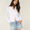 Fustă-pantalon mini din denim cu ținte, spălare ușoară Fustă-pantalon mini din denim cu ținte, spălare ușoară