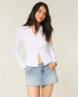Fustă-pantalon mini din denim cu ținte, spălare ușoară