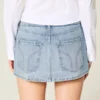 Fustă-pantalon mini din denim cu ținte, spălare ușoară Fustă-pantalon mini din denim cu ținte, spălare ușoară