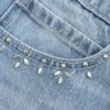 Fustă-pantalon mini din denim cu ținte, spălare ușoară Fustă-pantalon mini din denim cu ținte, spălare ușoară
