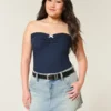 Fustă-pantalon mini din denim cu talie joasă Fustă-pantalon mini din denim cu talie joasă