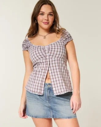 Fustă-pantalon mini din denim cu talie joasă