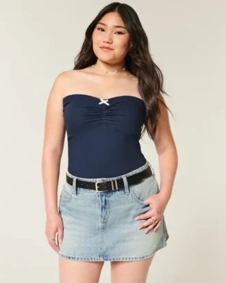 Fustă-pantalon mini din denim cu talie joasă Fustă-pantalon mini din denim cu talie joasă