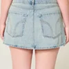 Fustă-pantalon mini din denim cu talie joasă Fustă-pantalon mini din denim cu talie joasă