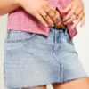 Fustă-pantalon mini din denim cu talie joasă și broderie cu stele Fustă-pantalon mini din denim cu talie joasă și broderie cu stele