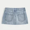 Fustă-pantalon mini din denim cu talie joasă și broderie cu stele Fustă-pantalon mini din denim cu talie joasă și broderie cu stele