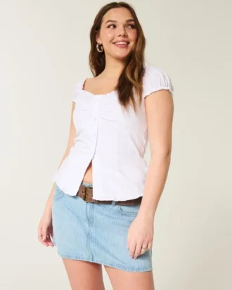 Fustă-pantalon mini din denim cu talie joasă și dungi