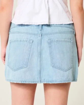 Fustă-pantalon mini din denim cu talie joasă și dungi