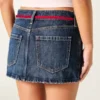 Fustă-pantalon mini din denim cu talie joasă și șnur Fustă-pantalon mini din denim cu talie joasă și șnur