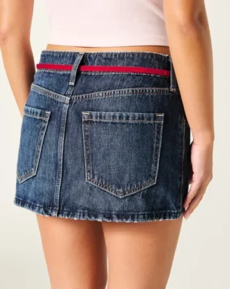 Fustă-pantalon mini din denim cu talie joasă și șnur