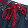 Fustă-pantalon mini din denim cu talie joasă și șnur Fustă-pantalon mini din denim cu talie joasă și șnur