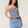 Fustă-pantalon mini din denim cu talie joasă și spălare medie Fustă-pantalon mini din denim cu talie joasă și spălare medie