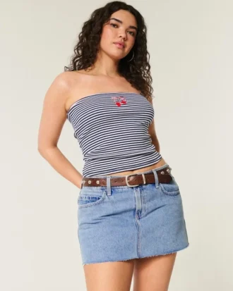 Fustă-pantalon mini din denim cu talie joasă și spălare medie