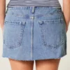 Fustă-pantalon mini din denim cu talie joasă și spălare medie Fustă-pantalon mini din denim cu talie joasă și spălare medie