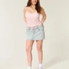 Fustă-pantalon mini din denim deschis la culoare, cu șireturi Fustă-pantalon mini din denim deschis la culoare, cu șireturi