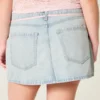 Fustă-pantalon mini din denim deschis la culoare, cu șireturi Fustă-pantalon mini din denim deschis la culoare, cu șireturi