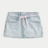 Fustă-pantalon mini din denim deschis la culoare, cu șireturi Fustă-pantalon mini din denim deschis la culoare, cu șireturi