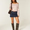 Fustă-pantalon mini din denim închis la culoare, cu talie joasă Fustă-pantalon mini din denim închis la culoare, cu talie joasă