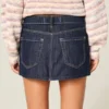 Fustă-pantalon mini din denim închis la culoare, cu talie joasă Fustă-pantalon mini din denim închis la culoare, cu talie joasă