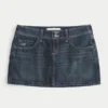 Fustă-pantalon mini din denim închis la culoare, cu talie joasă Fustă-pantalon mini din denim închis la culoare, cu talie joasă
