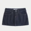 Fustă-pantalon mini din denim închis la culoare, cu talie joasă Fustă-pantalon mini din denim închis la culoare, cu talie joasă