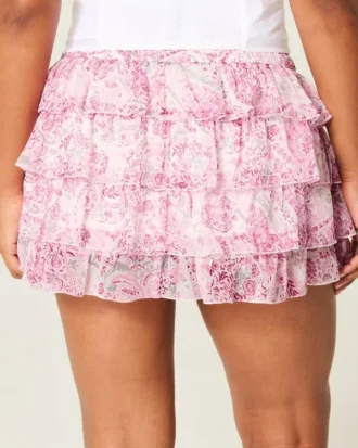 Fustă-pantalon mini din șifon în straturi