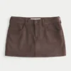 Fustă-pantalon mini din imitație de piele întoarsă, cu talie joasă