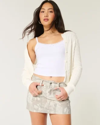 Fustă-pantalon mini din twill camuflaj cu talie joasă