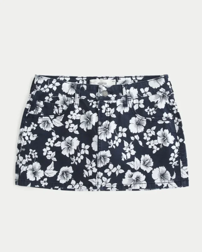 Fustă-pantalon mini din twill cu talie joasă Fustă-pantalon mini din twill cu talie joasă