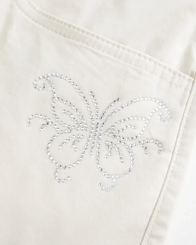 Fustă-pantalon mini din twill cu talie joasă și imprimeu fluture Fustă-pantalon mini din twill cu talie joasă și imprimeu fluture
