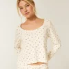 Gilly Hicks Always Cozy Waffle Bluză cu mâneci lungi și decolteu rotund Gilly Hicks Always Cozy Waffle Bluză cu mâneci lungi și decolteu rotund