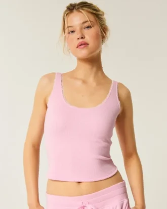 Gilly Hicks Tricou confortabil cu dantelă waffle