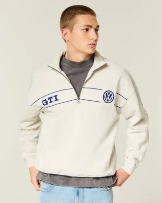 Hanorac cu fermoar pe jumătate și grafică Volkswagen