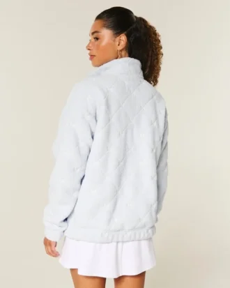 Hanorac cu fermoar pe un sfert de lungime, cu broderie Gilly Hicks Bow Sherpa