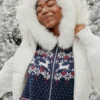 Hanorac cu glugă și bordură din blană artificială Fair Isle cu fermoar Hanorac cu glugă și bordură din blană artificială Fair Isle cu fermoar