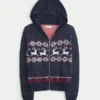 Hanorac cu glugă și bordură din blană artificială Fair Isle cu fermoar Hanorac cu glugă și bordură din blană artificială Fair Isle cu fermoar