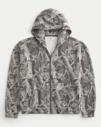 Hanorac cu glugă și fermoar Boxy Camo