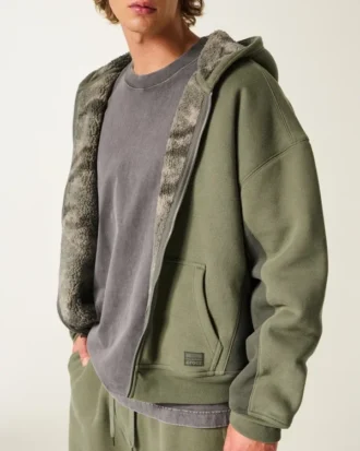 Hanorac cu glugă și fermoar, căptușit cu sherpa, Hollister x Crocs