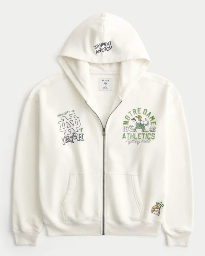 Hanorac cu glugă și fermoar, cu imprimeu Fighting Irish al Universității Notre Dame Hanorac cu glugă și fermoar, cu imprimeu Fighting Irish al Universității Notre Dame