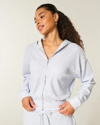 Hanorac cu glugă și fermoar Gilly Hicks Relaxed Zip-Up Waffle