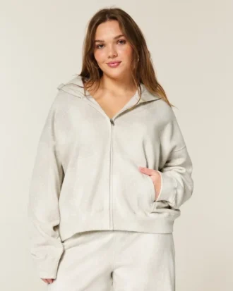 Hanorac cu glugă și fermoar, imprimeu Doe, oversized