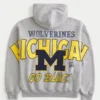 Hanorac cu glugă și fermoar, model boxy, cu imprimeu grafic Wolverines, Universitatea din Michigan Hanorac cu glugă și fermoar, model boxy, cu imprimeu grafic Wolverines, Universitatea din Michigan