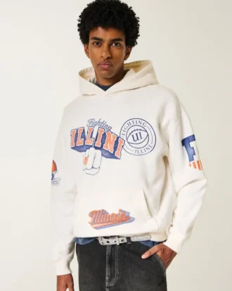 Hanorac cu glugă și imprimeu Boxy University of Illinois Fighting Illini Hanorac cu glugă și imprimeu Boxy University of Illinois Fighting Illini