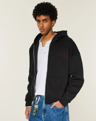Hanorac cu glugă și imprimeu Boxy Zip-Up Good Luck