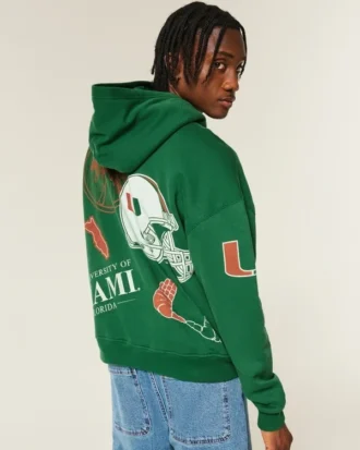 Hanorac cu glugă și imprimeu grafic Boxy University of Miami Hurricanes Hanorac cu glugă și imprimeu grafic Boxy University of Miami Hurricanes