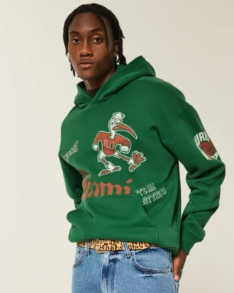 Hanorac cu glugă și imprimeu grafic Boxy University of Miami Hurricanes Hanorac cu glugă și imprimeu grafic Boxy University of Miami Hurricanes