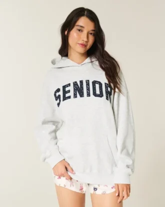 Hanorac cu glugă și imprimeu grafic pentru seniori, oversized