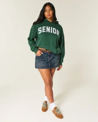 Hanorac cu glugă și imprimeu grafic pentru seniori, oversized